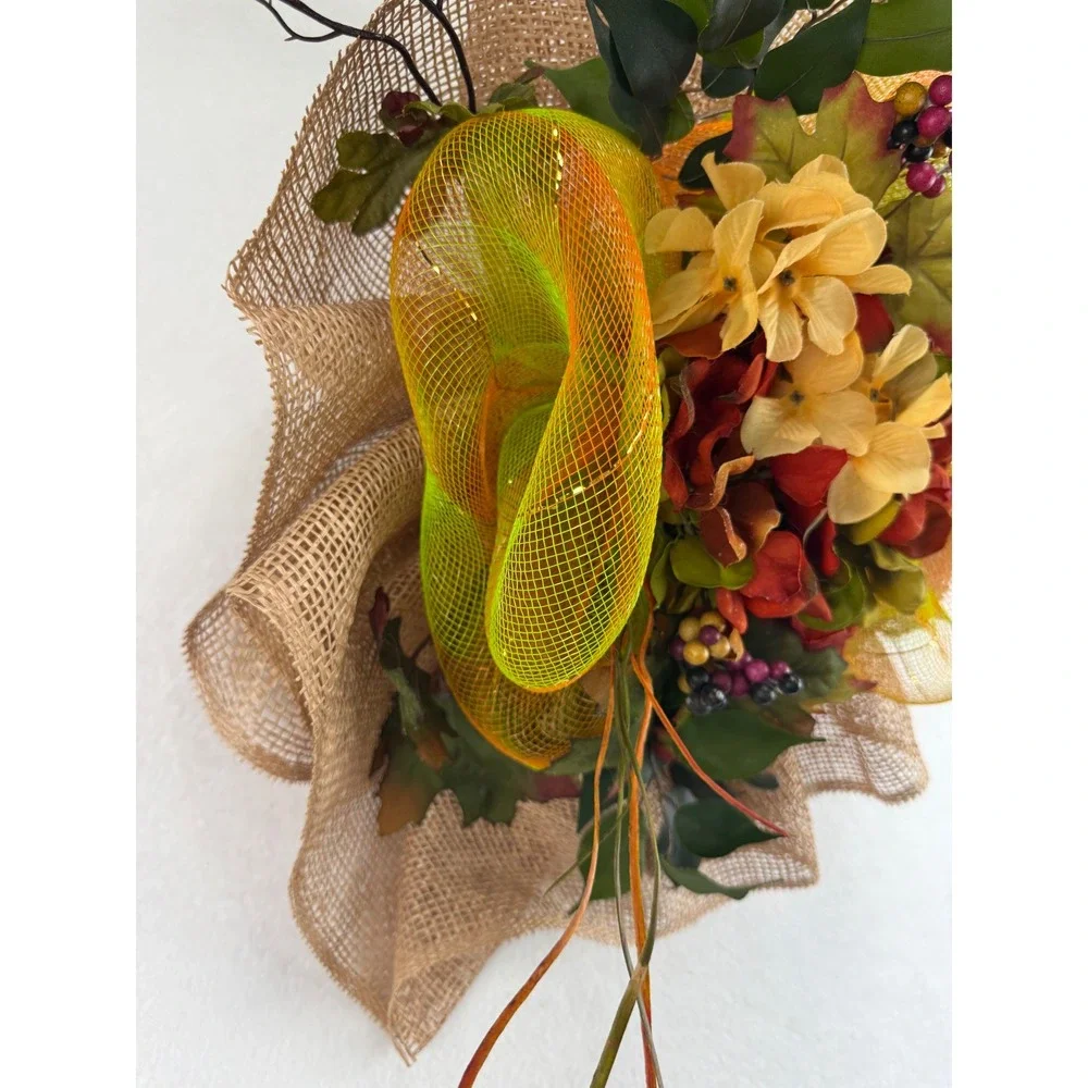 Unbranded Fall Floral Burlap Wreath Orange Hydrangea Deco Mesh Harvest Decor